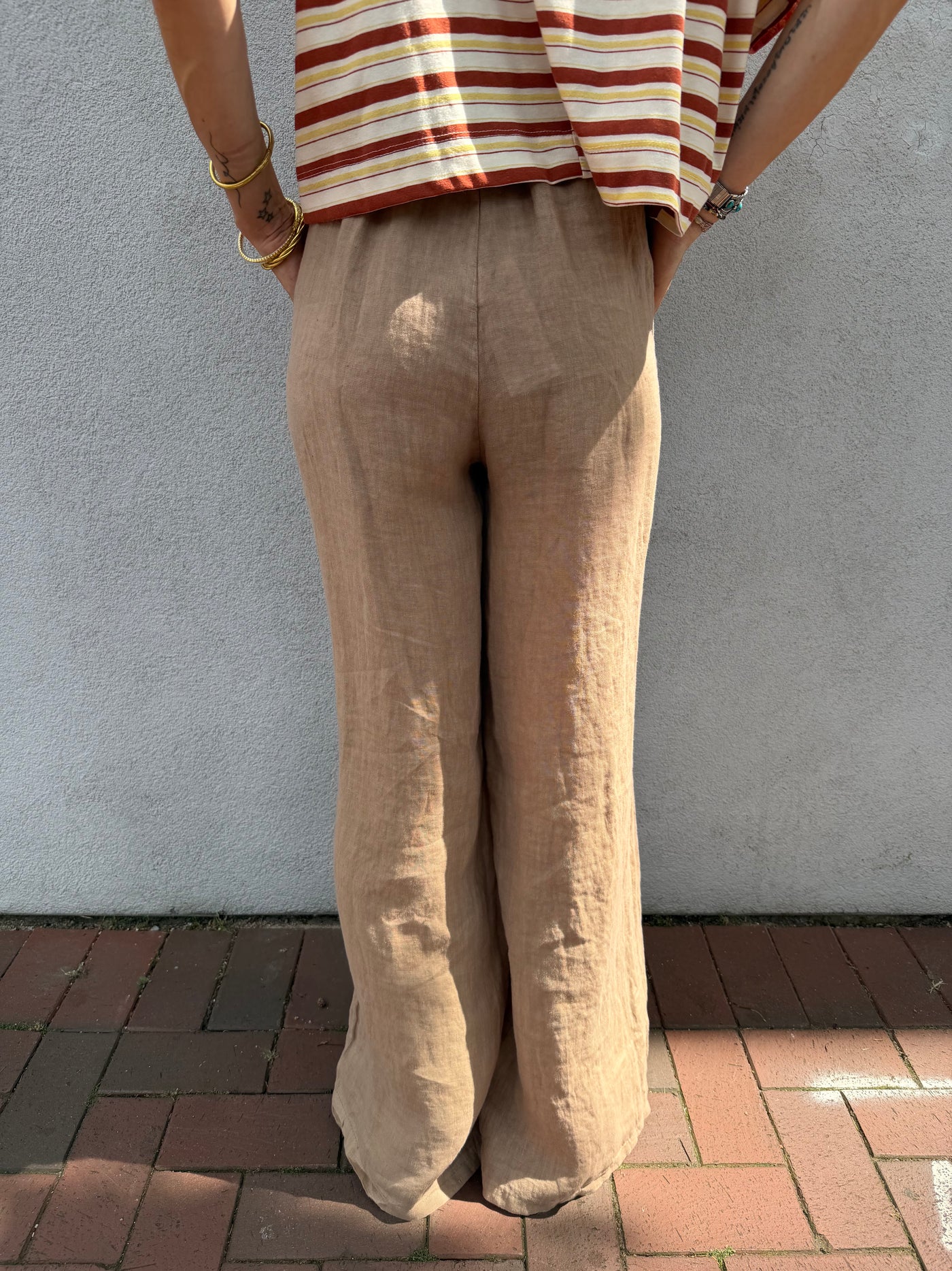 Pantalon Oscar en lin taille haute