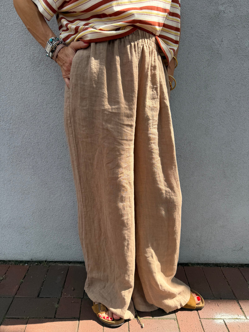 Pantalon Oscar en lin taille haute
