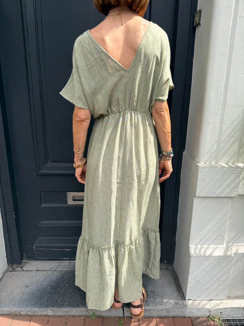 Robe Olivia longue détail tressé kaki