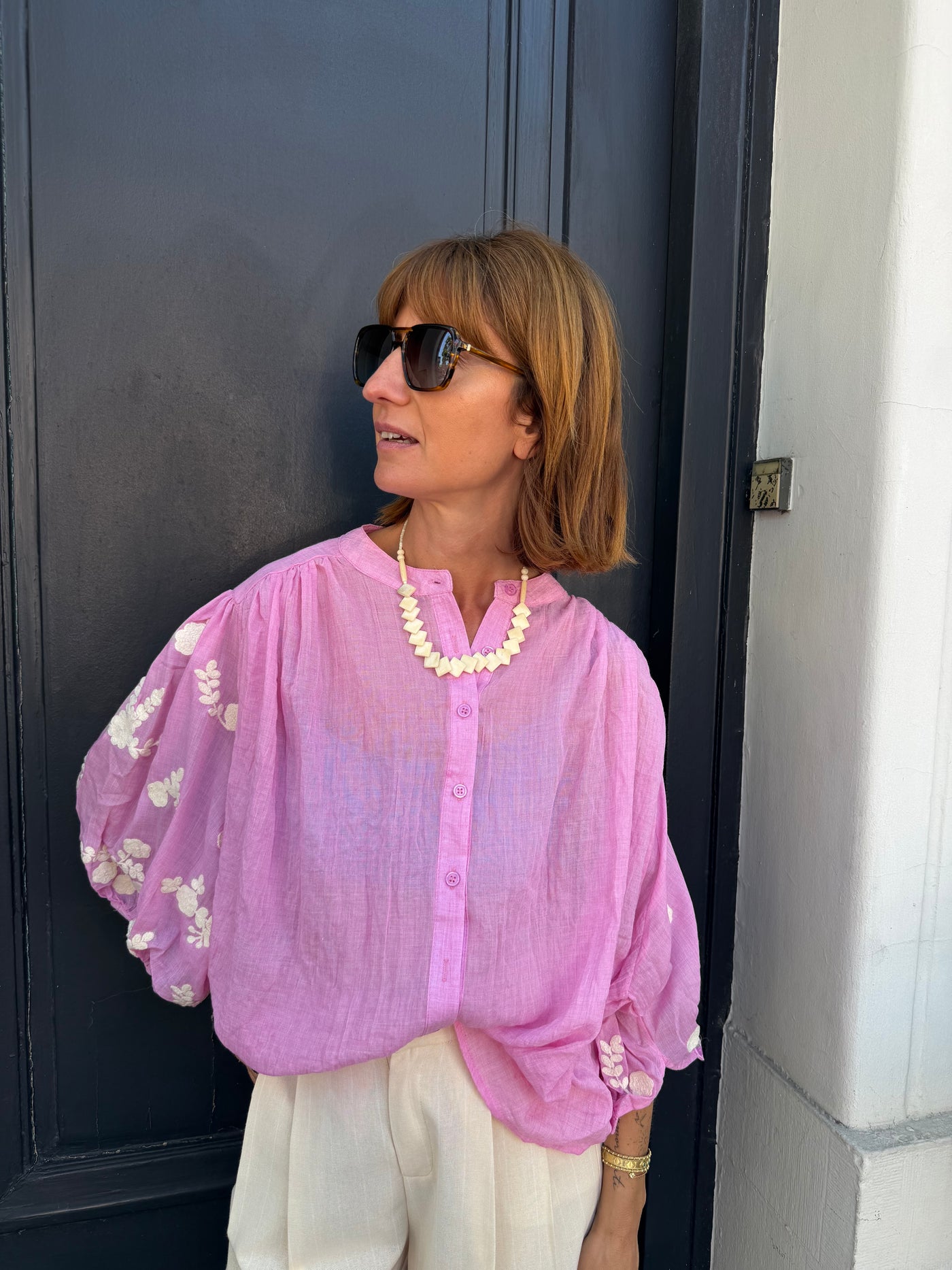 Blouse Fleur bohème voile de coton manches 3/4