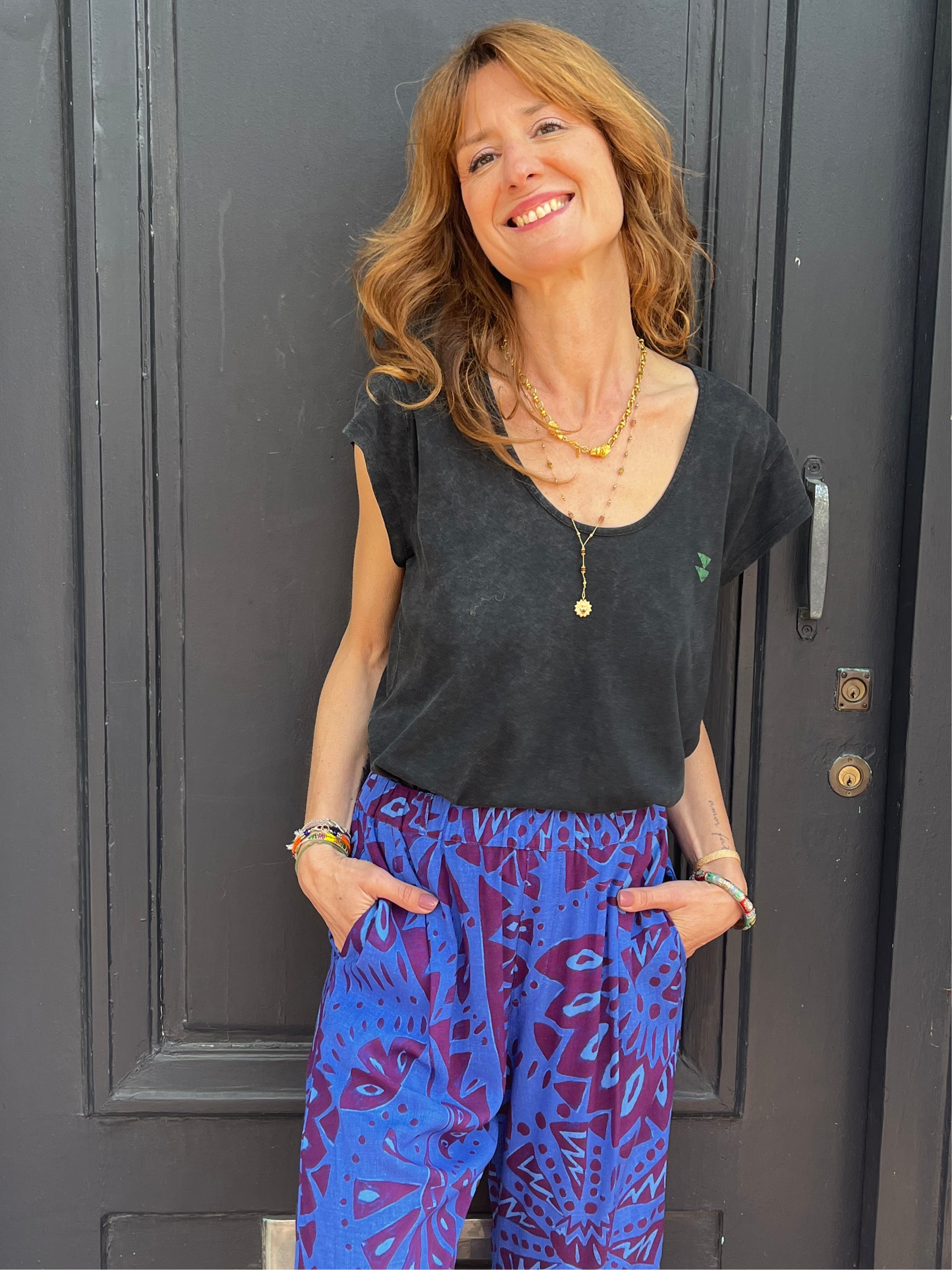 Pantalon  BLUE AND BORDEAUX Sisters Department