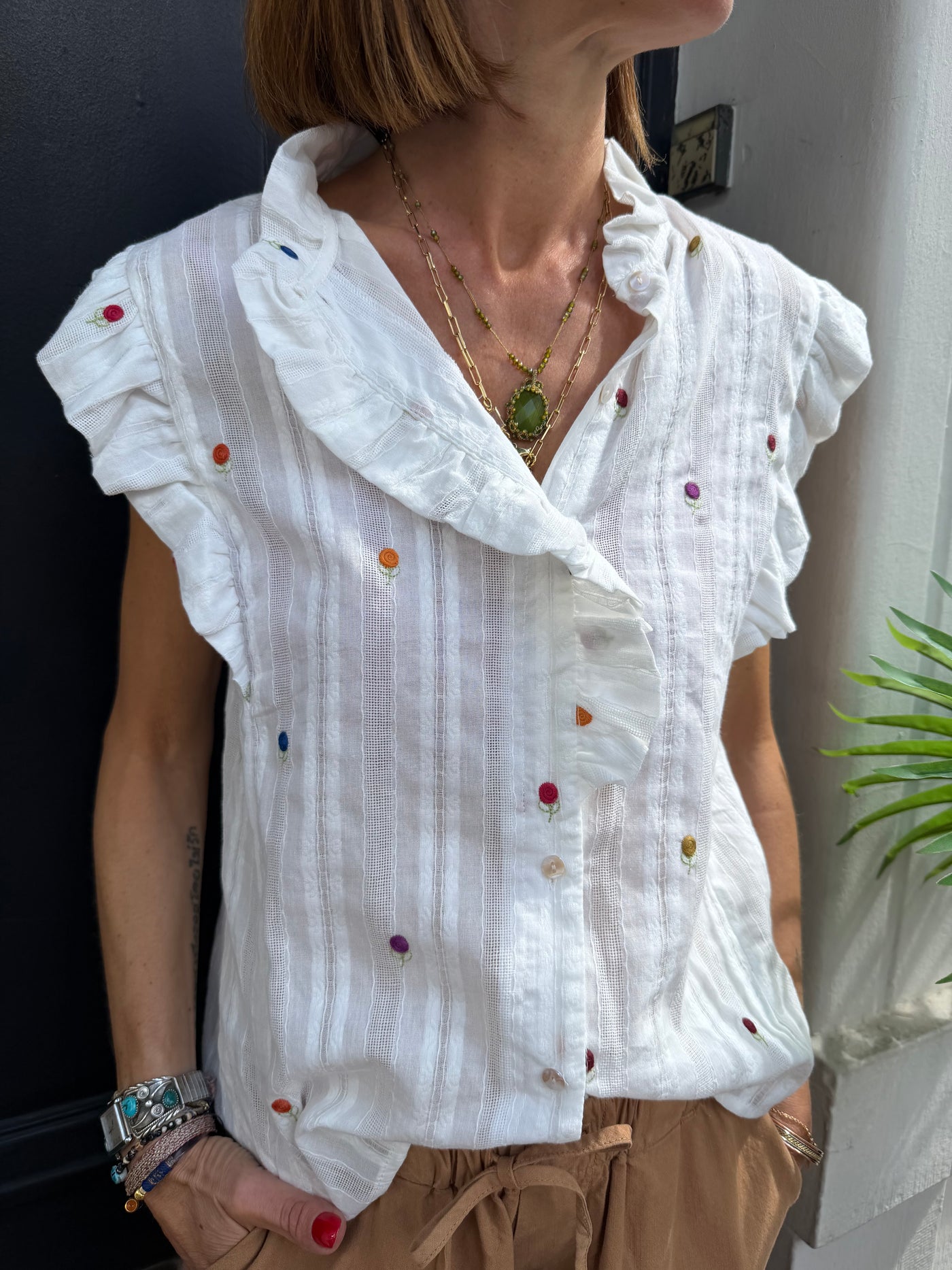 Blouse Sugar sans manches en dentelles brodée
