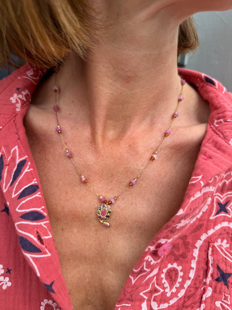 Collier  Fleur tourmaline goutte