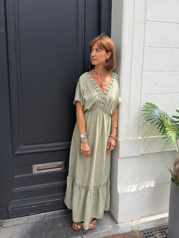 Robe Olivia longue détail tressé kaki