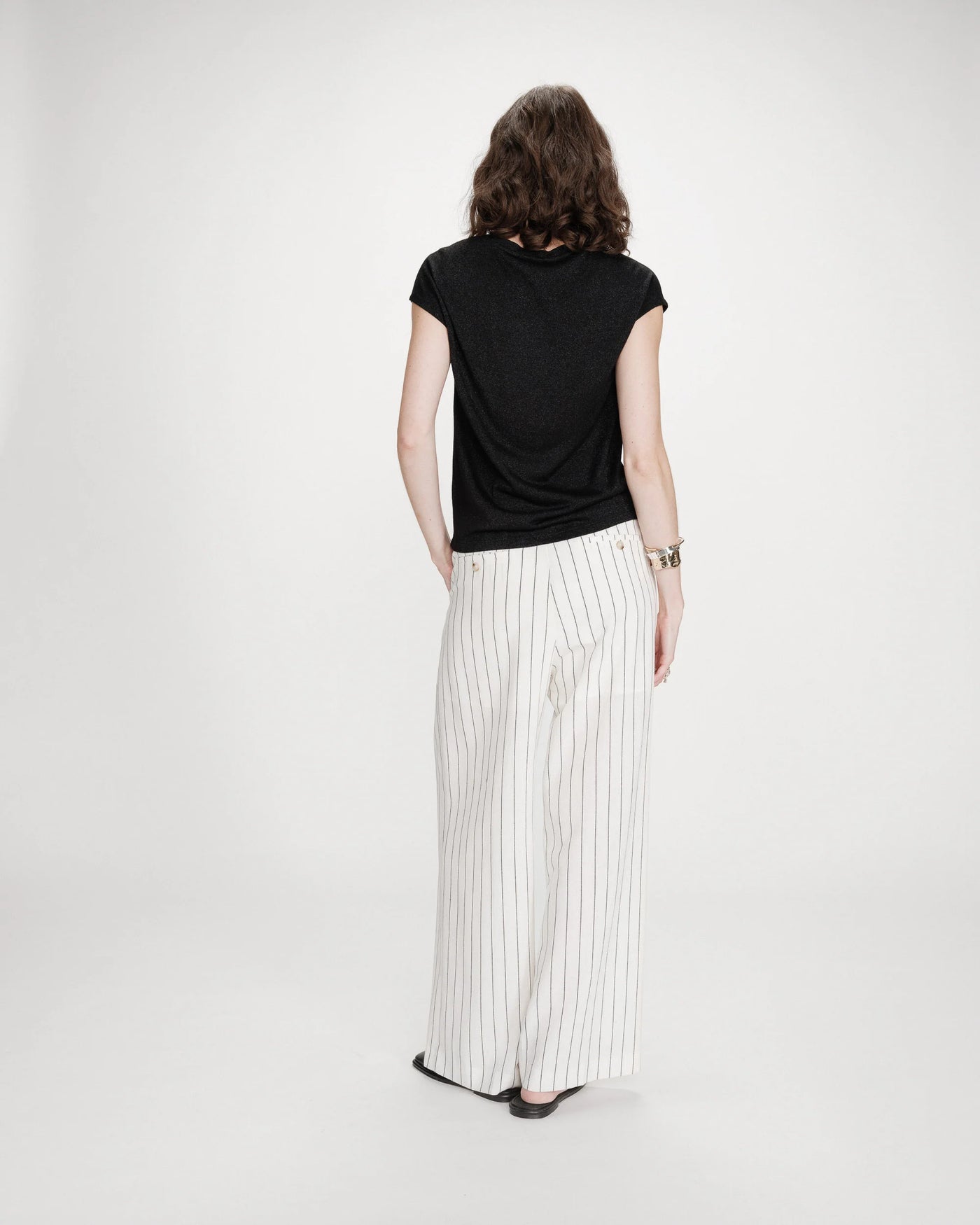 T-shirt Grace & Mila VALSONS col V noir en lurex