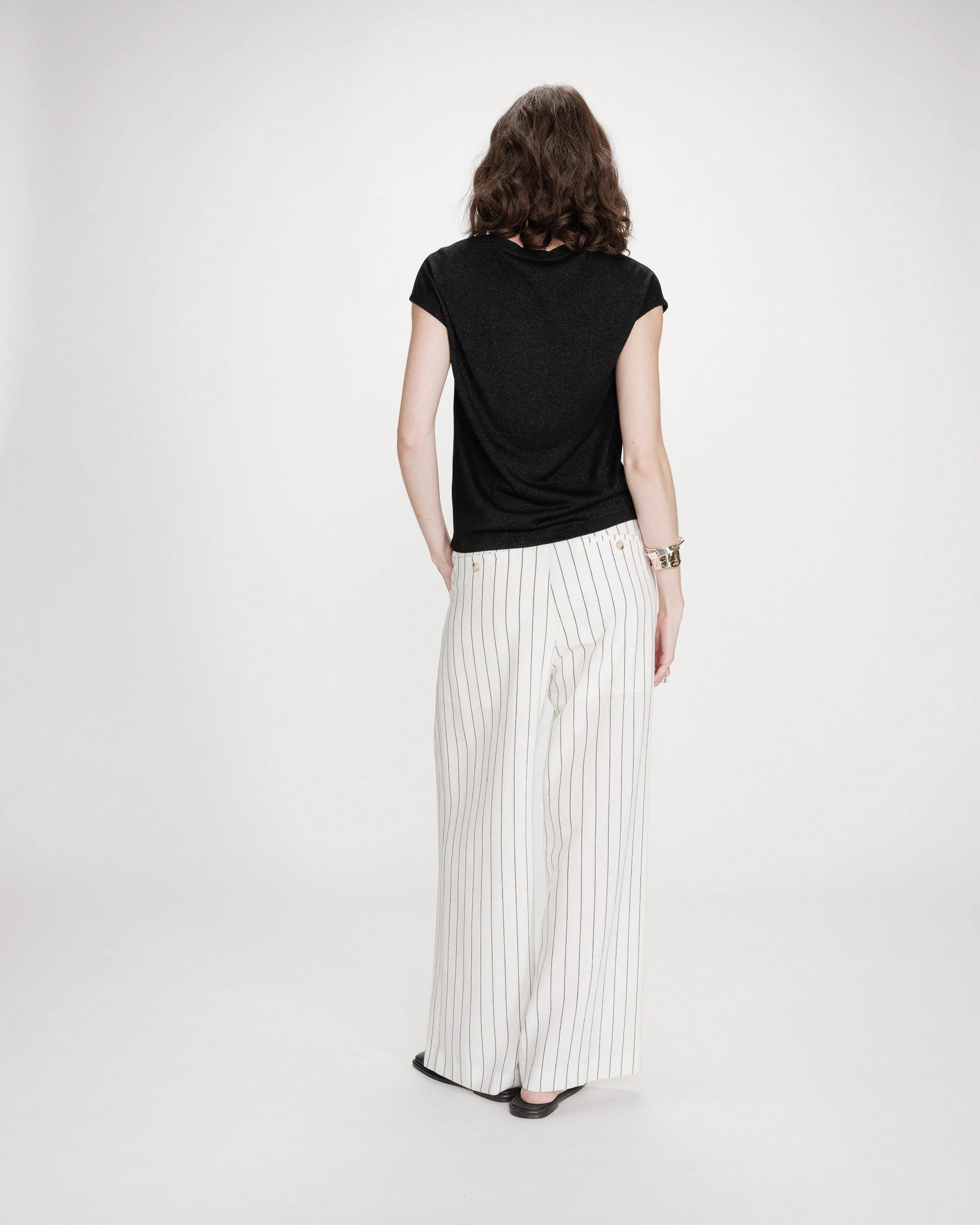 T-shirt Grace & Mila VALSONS col V noir en lurex