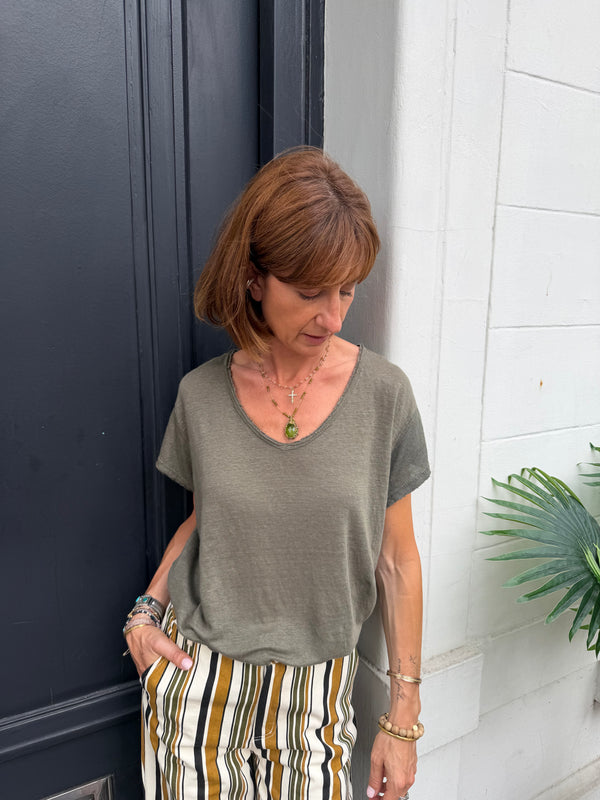 T-shirt Achille en Lin col V