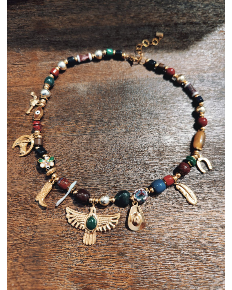 collier breloques aigle multi doré EVE