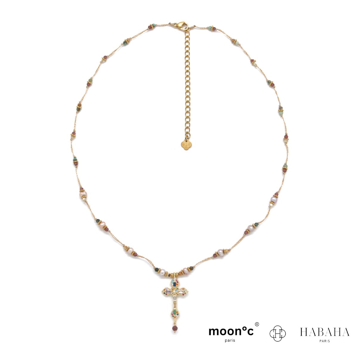 Collier fil perles et croix MARIE