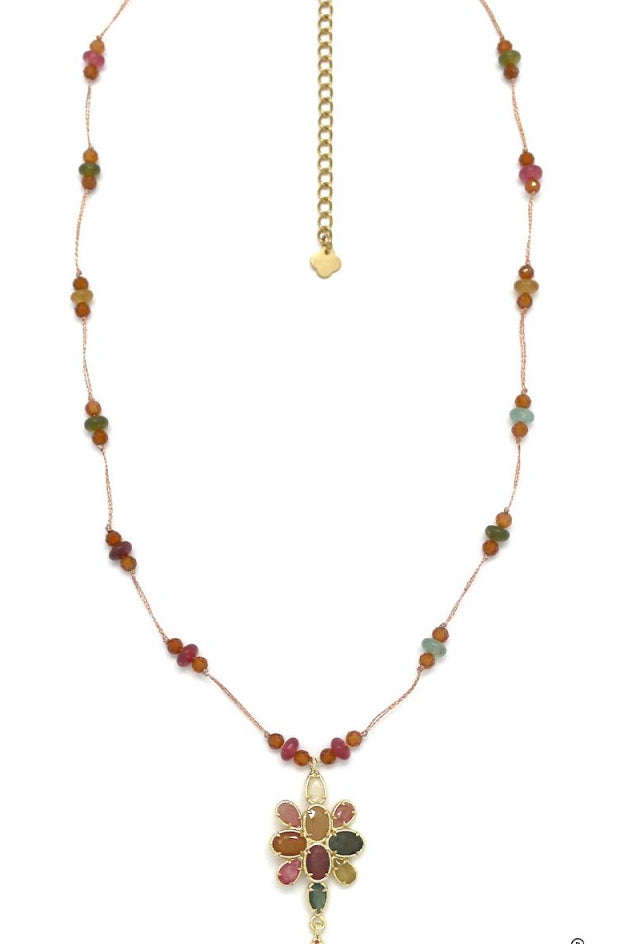 Collier fil perlé fleurs tourmaline  LIA