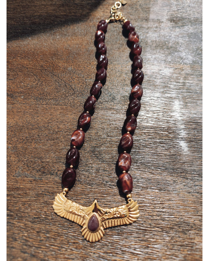 Collier perles résine aigle doré ATHENA