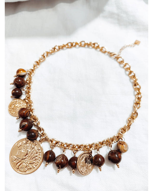 Collier résine multi breloques Choco dorées