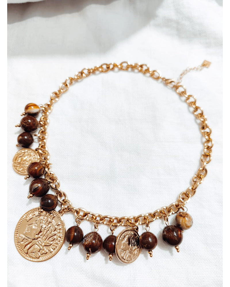 Collier résine multi breloques choco doré