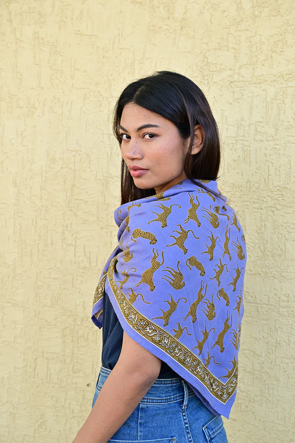 Foulard byzantine grand Fauve bleu horizon
