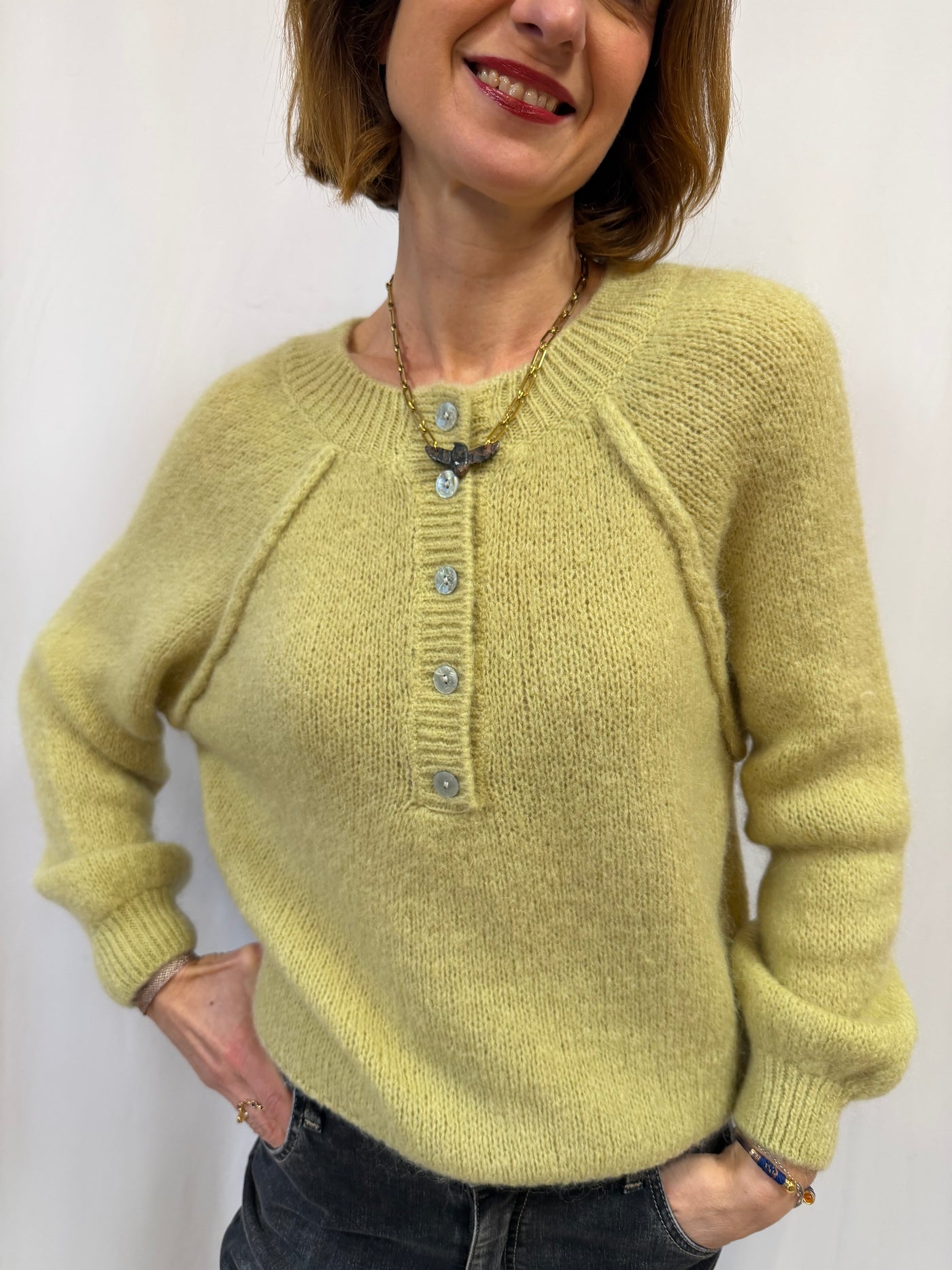 pull pauline vue de face anisé