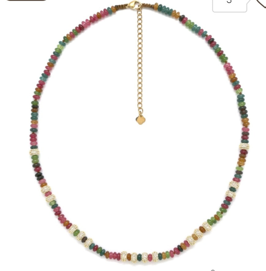 Collier Lou pierres et strass blanc-