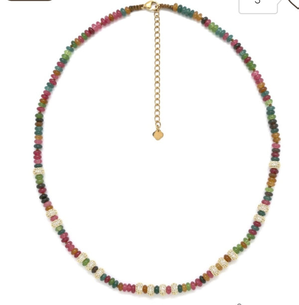 Collier Lou pierres et strass blanc-
