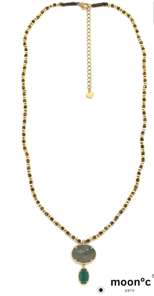 Collier Kat perlés pierres mix hématite doré cabochon