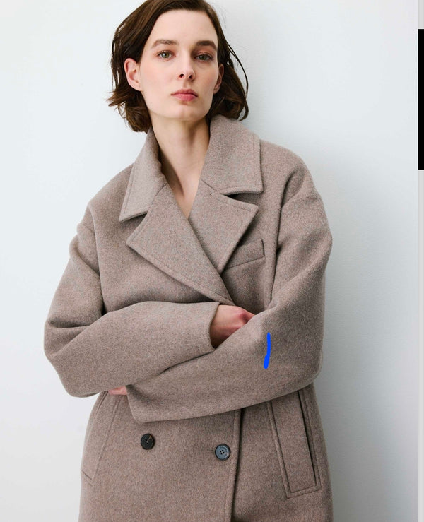 Manteau Grace et Mila  long croisé en laine mélangée grege Alois